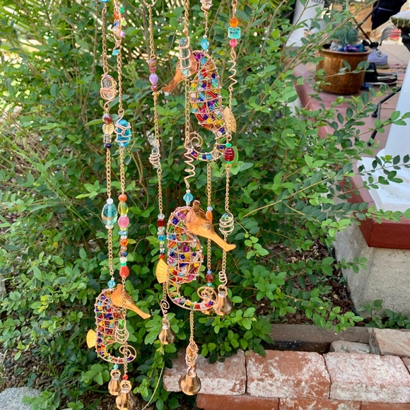 Gorgeous Glass Rocks & Beads Seahorse Wind Chime Sun Catcher Mobile - Picture 11 of 13